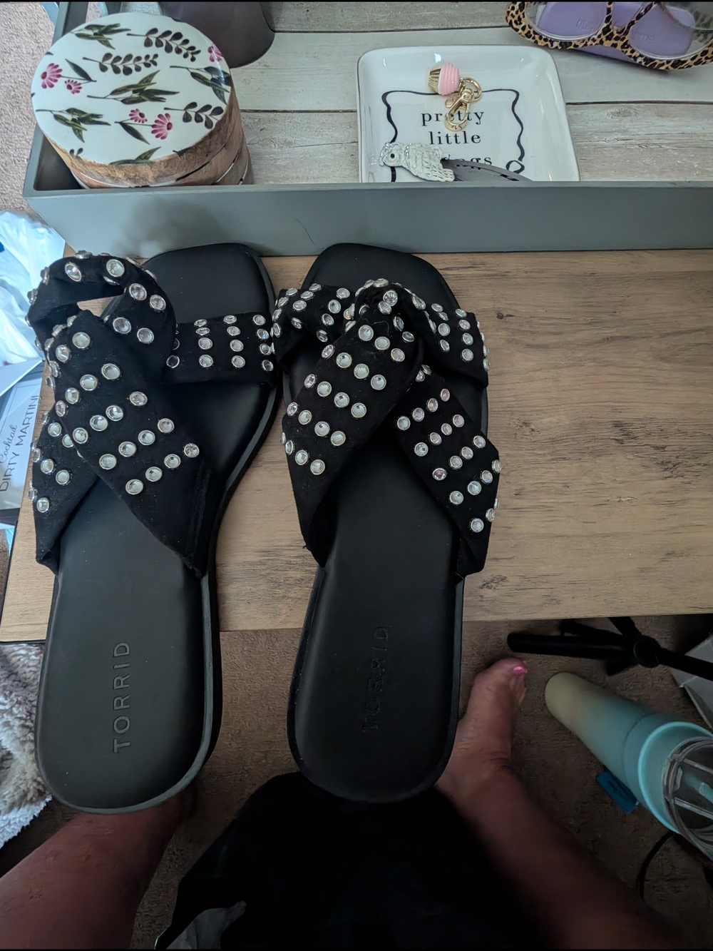 torrid Black Studded Crisscross Slide Sandals